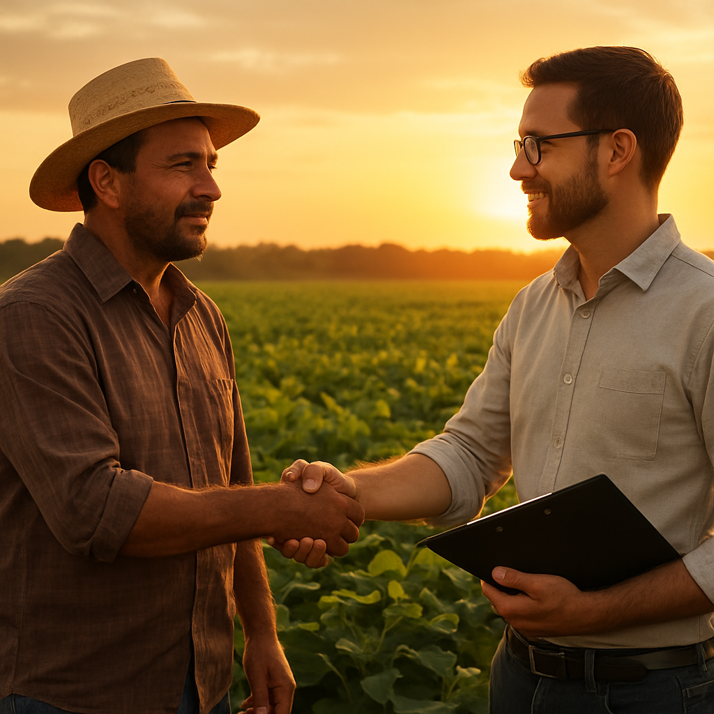 Consultor da MG Agro em parceria com produtor rural no campo